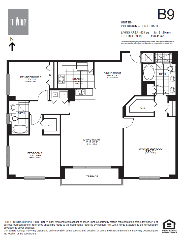 Floor plan for 2 beds, 2 baths, 2007 sqft
